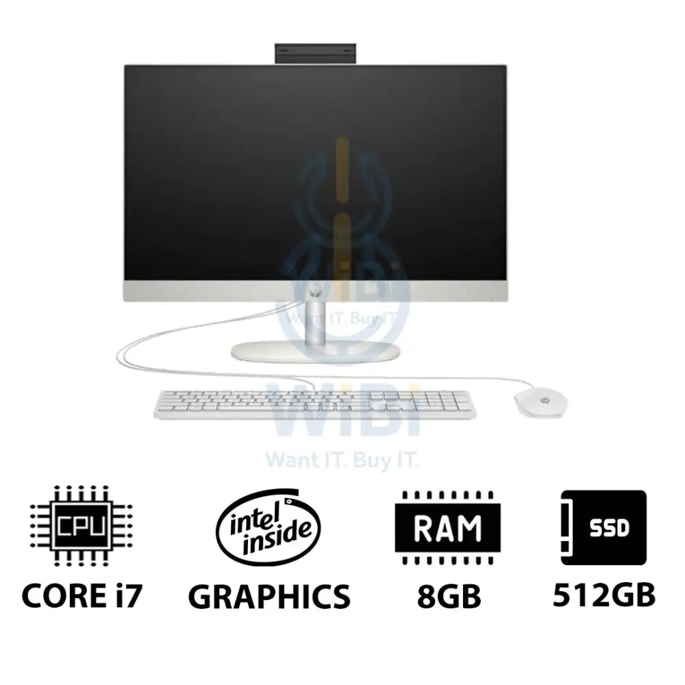 HP 24-CR0040NE AIO PC - 23.8’’ FHD Non-Touch / i7 / 8GB / 512GB (NVMe M.2 SSD) / DOS (Without OS) / 1YW / Shell White