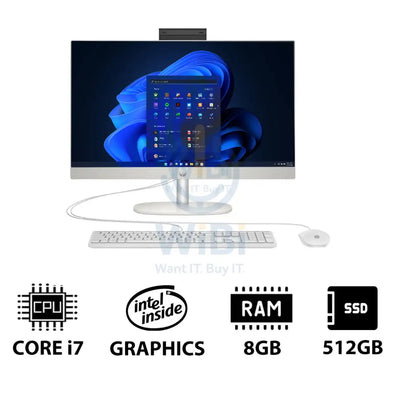 HP 24-CR0040NE AIO PC - 23.8’’ FHD Non-Touch / i7 / 8GB / 512GB (NVMe M.2 SSD) / Win 11 Pro / 1YW / Shell White