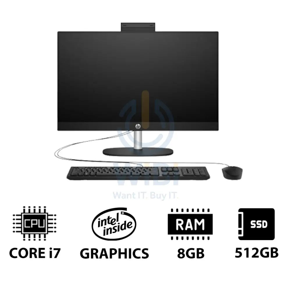 إتش بي 24-CR0041NE المتكامل جهاز كمبيوتر - 23.8 بوصة FHD لا تعمل باللمس / آي 7 / 8 جيجابايت / 512 جيجابايت / 512 جيجابايت (NVMe م.2 إس إس دي) / دوس (بدون نظام تشغيل) / ضمان سنة / جيت أسود