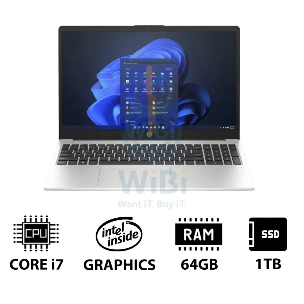 إتش بي 250 جي10 15.6 بوصة FHD / آي 7 1355U / 64 جيجابايت / 1 تيرابايت (NVMe م.2 بوصة إس إس دي) / ويندوز 11 برو / ضمان سنة / فضي لابتوب لابتوبات