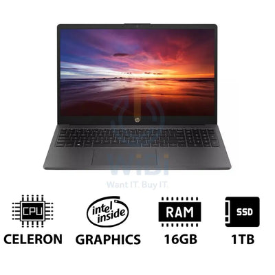 HP 250 G10 - 15.6’’ HD / Celeron / 16GB / 1TB (NVMe M.2 SSD) / DOS (Without OS) / 1YW / Dark Ash Silver - Laptop Laptops