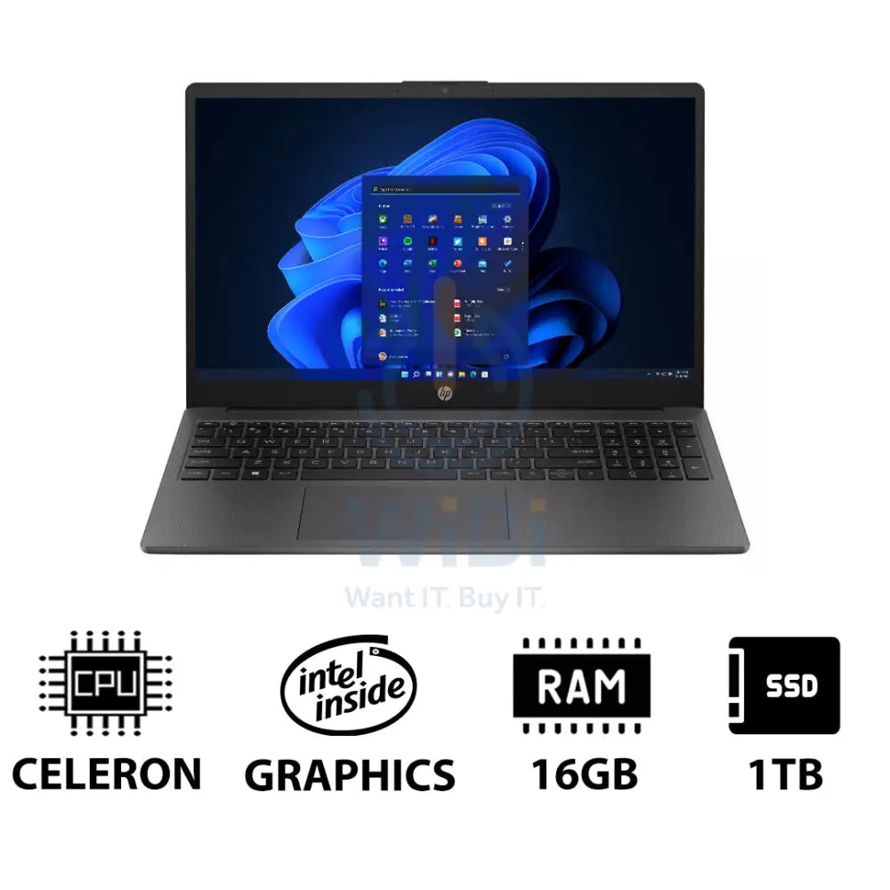 HP 250 G10 - 15.6’’ HD / Celeron / 16GB / 1TB (NVMe M.2 SSD) / Win 11 Pro / 1YW / Dark Ash Silver - Laptop Laptops
