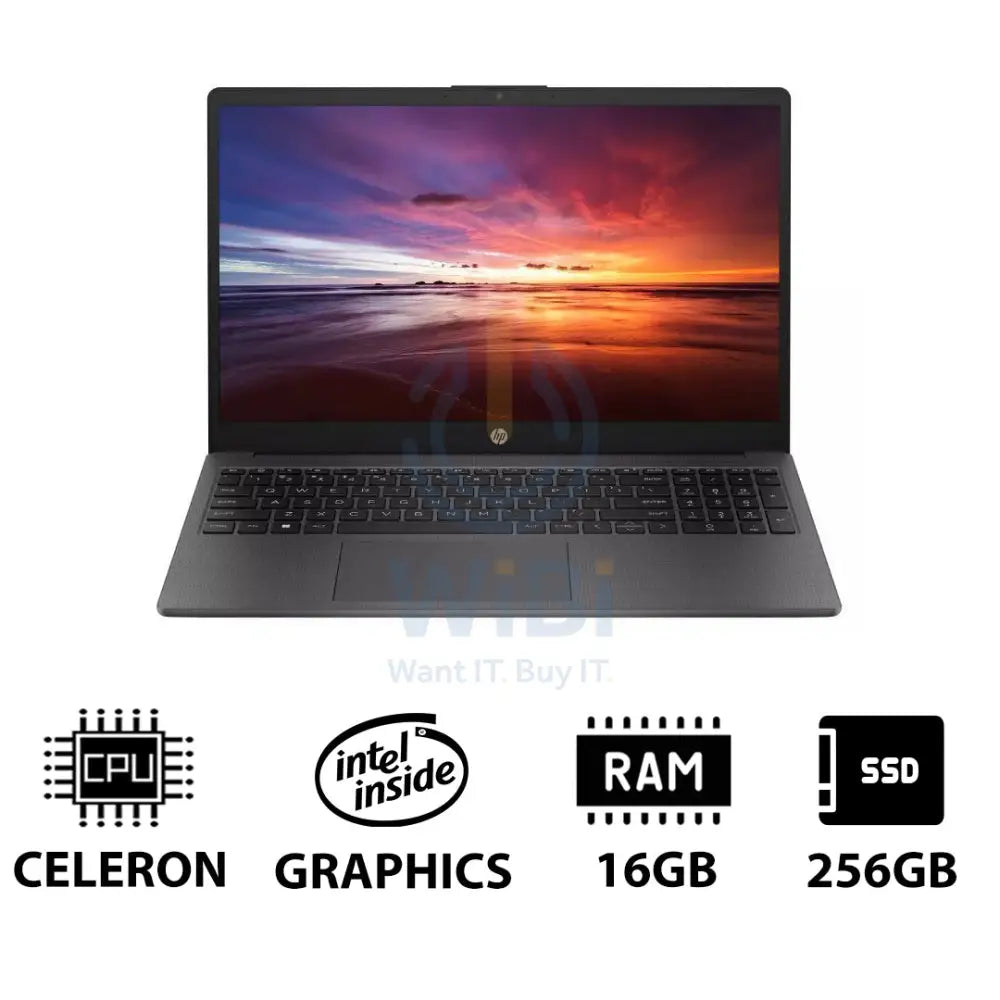 HP 250 G10 - 15.6’’ HD / Celeron / 16GB / 256GB (NVMe M.2 SSD) / DOS (Without OS) / 1YW / Dark Ash Silver - Laptop