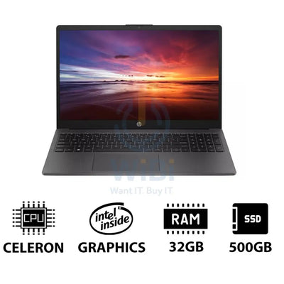 HP 250 G10 - 15.6’’ HD / Celeron / 32GB / 500GB (NVMe M.2 SSD) / DOS (Without OS) / 1YW / Dark Ash Silver - Laptop
