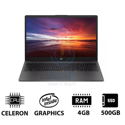 HP 250 G10 - 15.6’’ HD / Celeron / 4GB / 500GB (NVMe M.2 SSD) / DOS (Without OS) / 1YW / Dark Ash Silver - Laptop