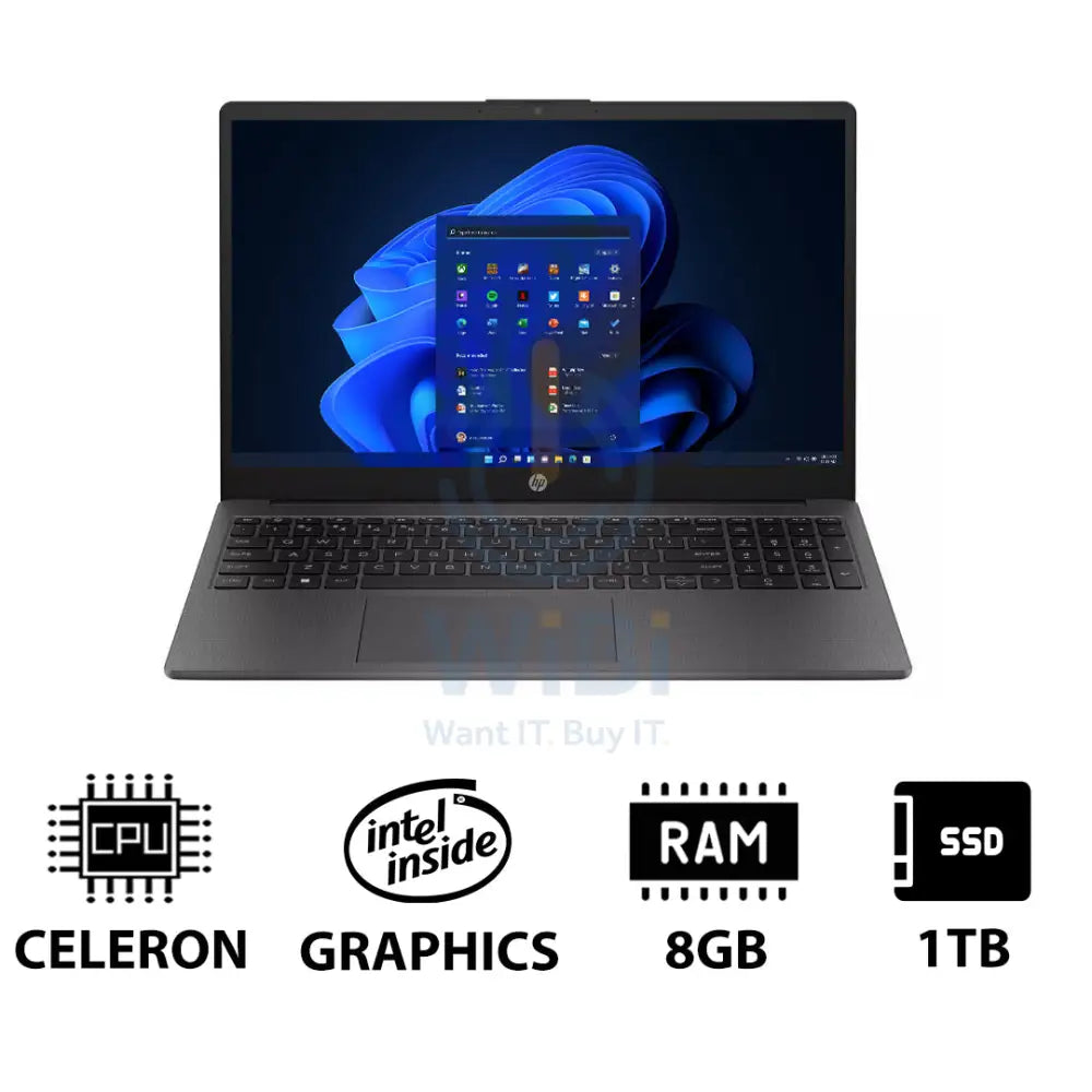 HP 250 G10 - 15.6’’ HD / Celeron / 8GB / 1TB (NVMe M.2 SSD) / Win 11 Pro / 1YW / Dark Ash Silver - Laptop Laptops