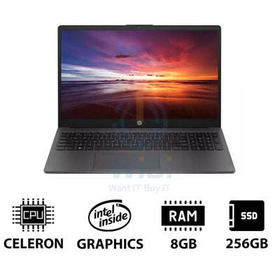 HP 250 G10 - 15.6’’ HD / Celeron / 8GB / 256GB (NVMe M.2 SSD) / DOS (Without OS) / 1YW / Dark Ash Silver - Laptop