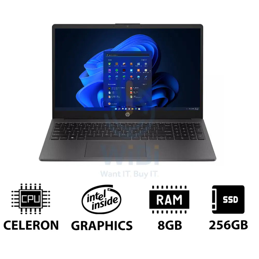 HP 250 G10 - 15.6’’ HD / Celeron / 8GB / 256GB (NVMe M.2 SSD) / Win 11 Pro / 1YW / Dark Ash Silver - Laptop Laptops