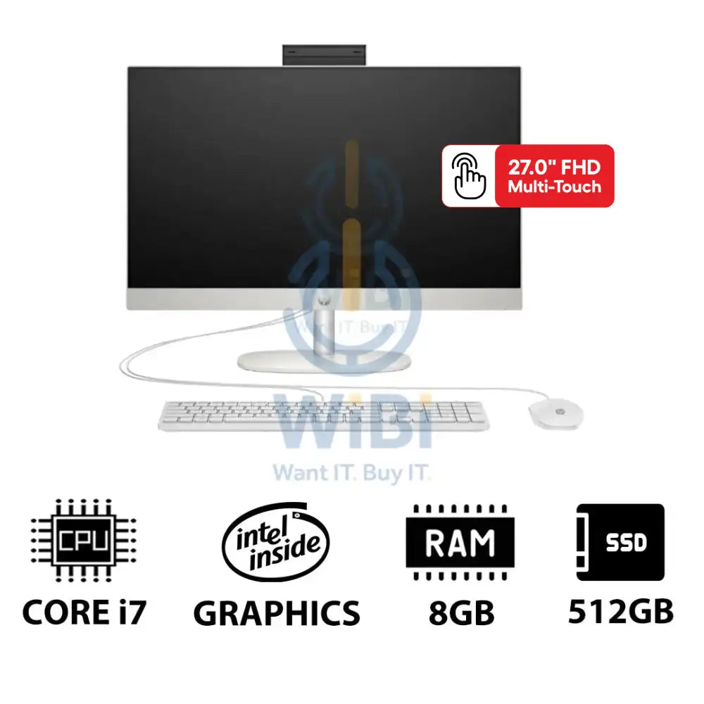 HP 27 CR0010NE AIO PC i7 / 8GB / 512GB (NVMe M.2 SSD) / 27’’ FHD Touch / DOS (Without OS) / 1YW / Shell White Desktop