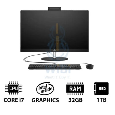 HP 27-CR0011NE AIO PC - i7 / 32GB / 1TB (NVMe M.2 SSD) / 27’’ FHD Touch / DOS (Without OS) / 1YW / Jet Black - Desktop