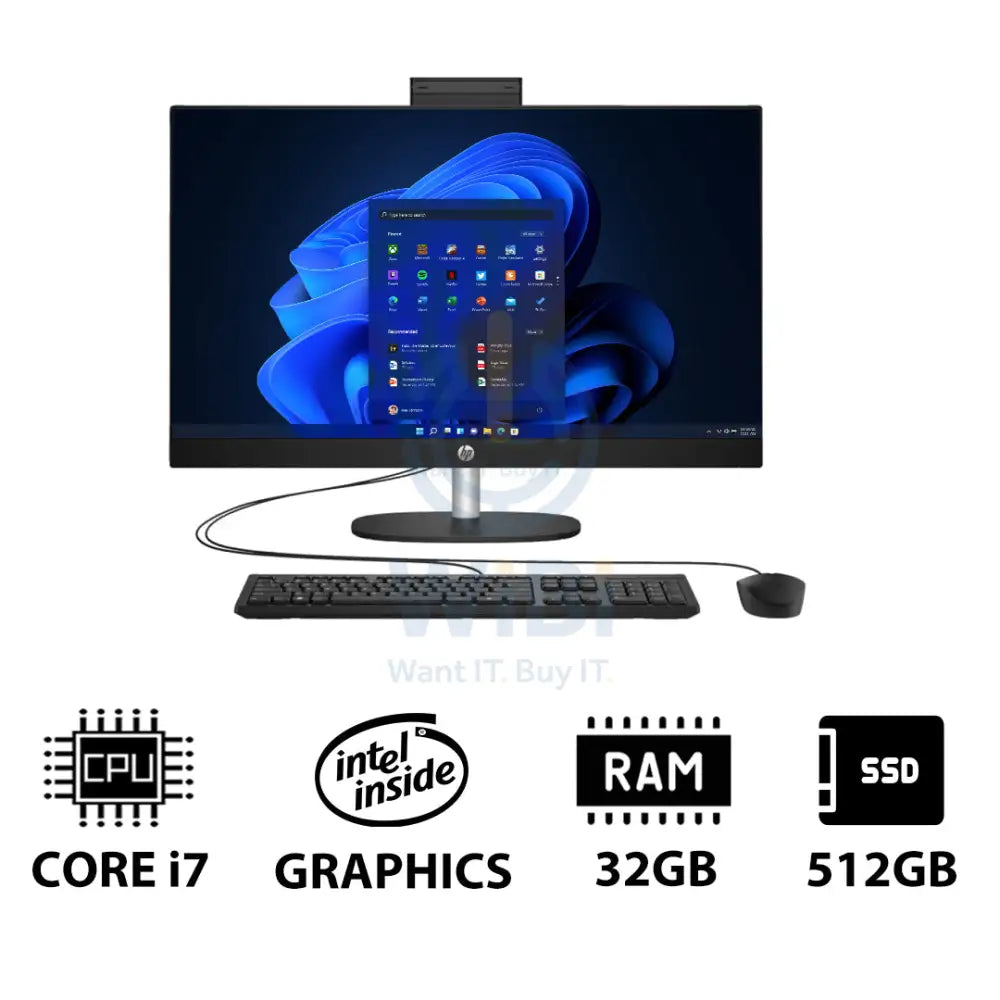 HP 27-CR0011NE AIO PC - i7 / 32GB / 512GB (NVMe M.2 SSD) / 27’’ FHD Touch / Win 11 Pro / 1YW / Jet Black - Desktop