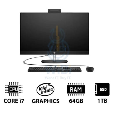 HP 27-CR0011NE AIO PC - i7 / 64GB / 1TB (NVMe M.2 SSD) / 27’’ FHD Touch / DOS (Without OS) / 1YW / Jet Black - Desktop