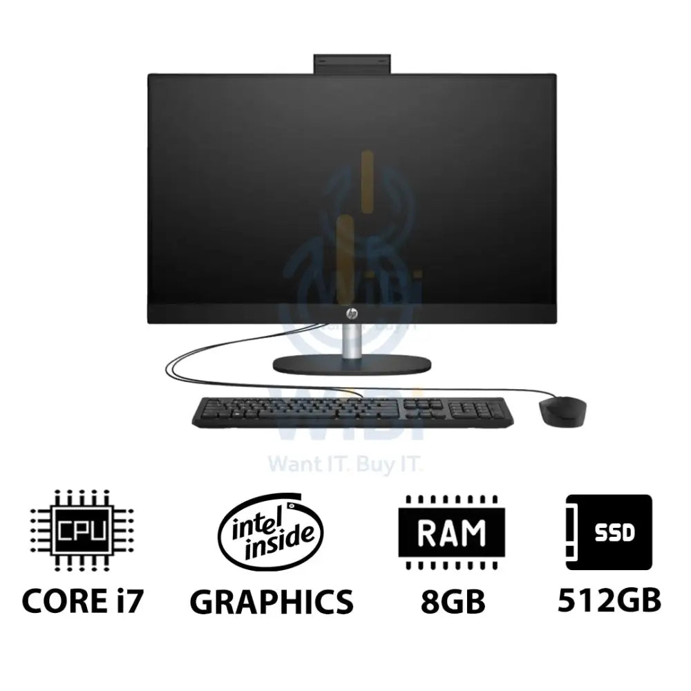 HP 27-CR0013NE AIO PC - i7 / 8GB / 512GB (NVMe M.2 SSD) / 27’’ FHD Non-Touch / DOS (Without OS) / 1YW / Jet Black