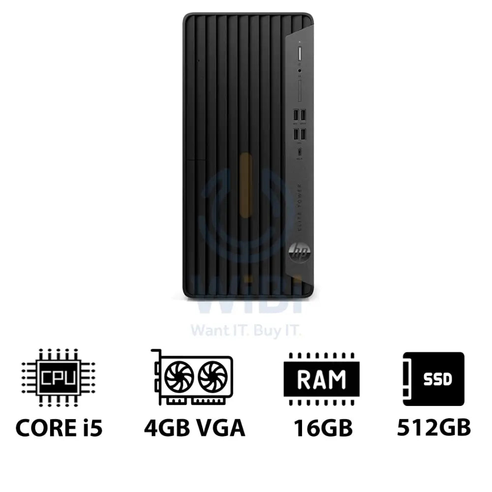 HP Elite Tower 800 G9 - i5 / 16GB / 512GB (NVMe M.2 SSD) / 4GB VGA / Win 10 Pro / 1YW - Desktop Desktop & All-In-One