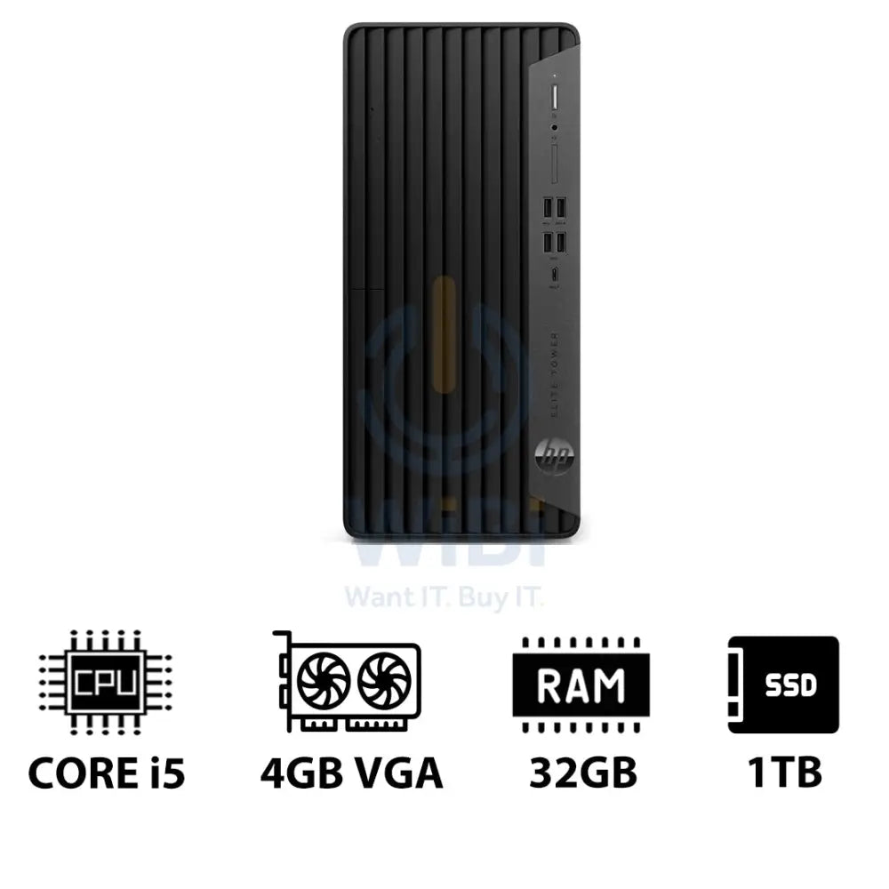 HP Elite Tower 800 G9 - i5 / 32GB / 1TB (NVMe M.2 SSD) / 4GB VGA / Win 10 Pro / 1YW - Desktop Desktop & All-In-One PCs
