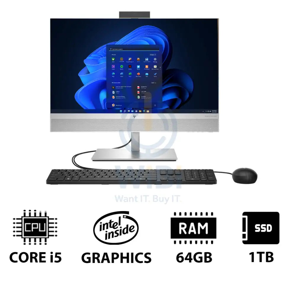 HP EliteOne 840 G9 AIO PC - 23.8’’ FHD Non-Touch / i5 / 64GB / 1TB (NVMe M.2 SSD) / Win 11 Pro / 1YW - Desktop Desktop