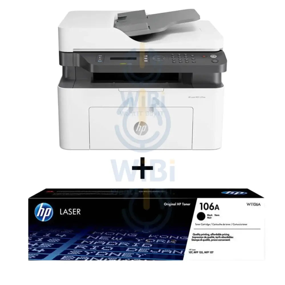 HP Laser MFP 137fnw - 20ppm / 1200dpi / A4 / USB / LAN / Wi-Fi / FAX / Mono Laser - Printer + HP 106A LaserJet Toner