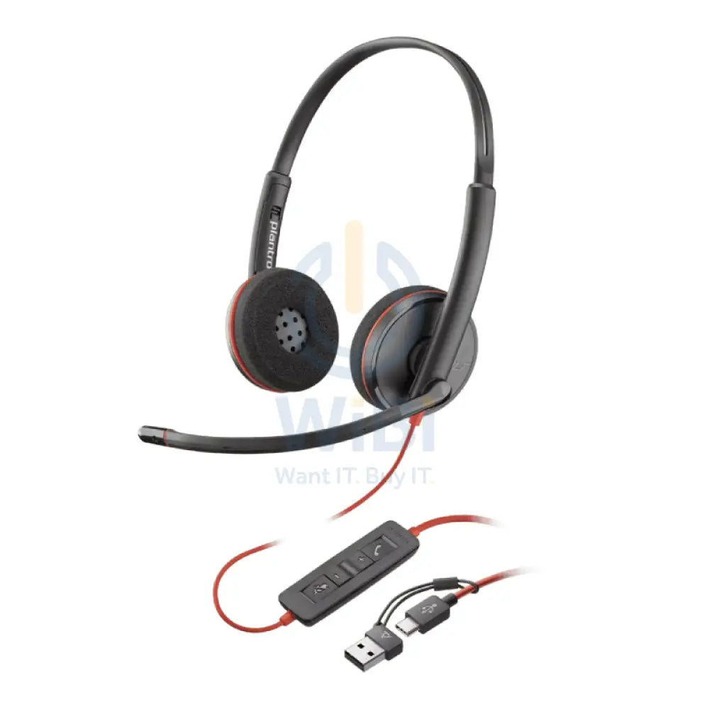 سماعة Poly Blackwire 3220 ستيريو يو اس بي- على الأذن  محول  يو اس بياكسسوارات  الصوت  سماعات الرأس