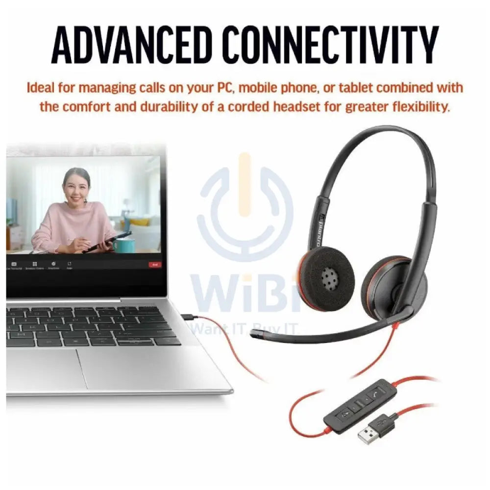 سماعة Poly Blackwire 3220 ستيريو يو اس بي- على الأذن  محول  يو اس بياكسسوارات  الصوت  سماعات الرأس
