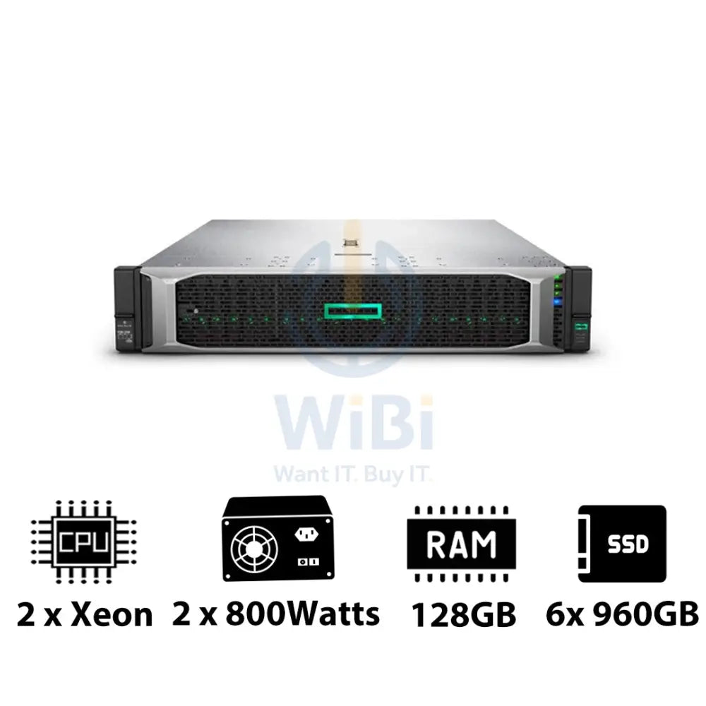 HP ProLiant DL380 G10 - 2x Xeon-2.40GHz / 2x 10-Cores / 128GB / 6x 960GB SSD / 2x 800Watts / Rack(2U) Server &