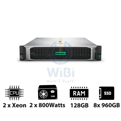 HP ProLiant DL380 G10 - 2x Xeon-2.40GHz / 2x 10-Cores / 128GB / 8x 960GB SSD / 2x 800Watts / Rack(2U) Server &