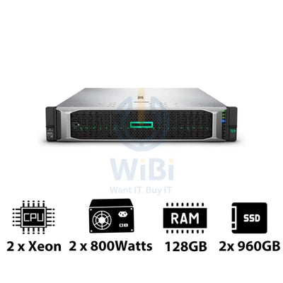 HP ProLiant DL380 G10 - 2x Xeon-2.40GHz / 2x 10-Cores / 128GB / 2x 960GB SSD / 2x 800Watts / Rack(2U) Server &