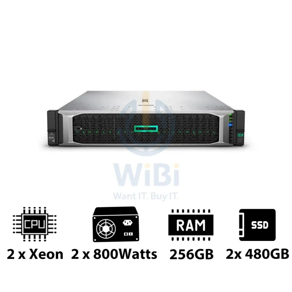 HP ProLiant DL380 G10 - 2x Xeon-2.40GHz / 2x 10-Cores / 256GB / 2x 480GB SSD / 2x 800Watts / Rack(2U) Server &