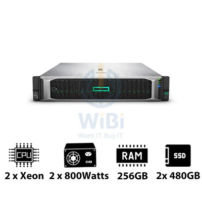 HP ProLiant DL380 G10 - 2x Xeon-2.40GHz / 2x 10-Cores / 256GB / 2x 480GB SSD / 2x 800Watts / Rack(2U) Server &