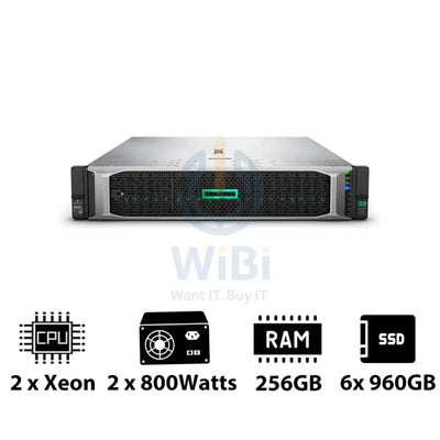 HP ProLiant DL380 G10 - 2x Xeon-2.40GHz / 2x 10-Cores / 256GB / 6x 960GB SSD / 2x 800Watts / Rack(2U) Server &