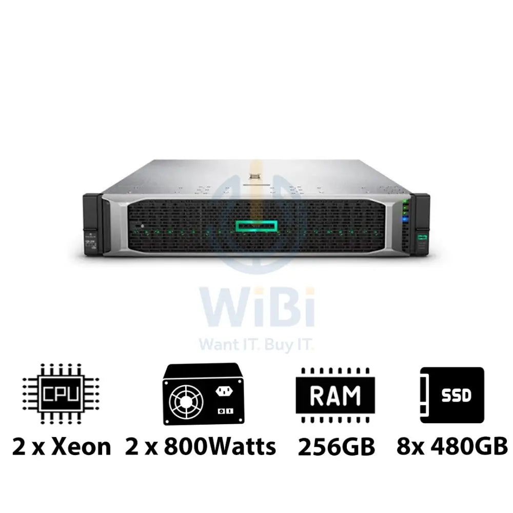 HP ProLiant DL380 G10 - 2x Xeon-2.40GHz / 2x 10-Cores / 256GB / 8x 480GB SSD / 2x 800Watts / Rack(2U) Server &