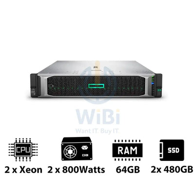 HP ProLiant DL380 G10 - 2x Xeon-2.40GHz / 2x 10-Cores / 64GB / 2x 480GB SSD / 2x 800Watts / Rack(2U) Server &