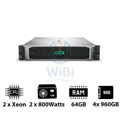 HP ProLiant DL380 G10 - 2x Xeon-2.40GHz / 2x 10-Cores / 64GB / 4x 960GB SSD / 2x 800Watts / Rack(2U) Server &