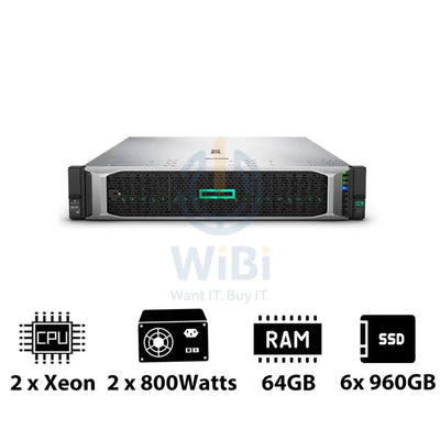 HP ProLiant DL380 G10 - 2x Xeon-2.40GHz / 2x 10-Cores / 64GB / 6x 960GB SSD / 2x 800Watts / Rack(2U) Server &