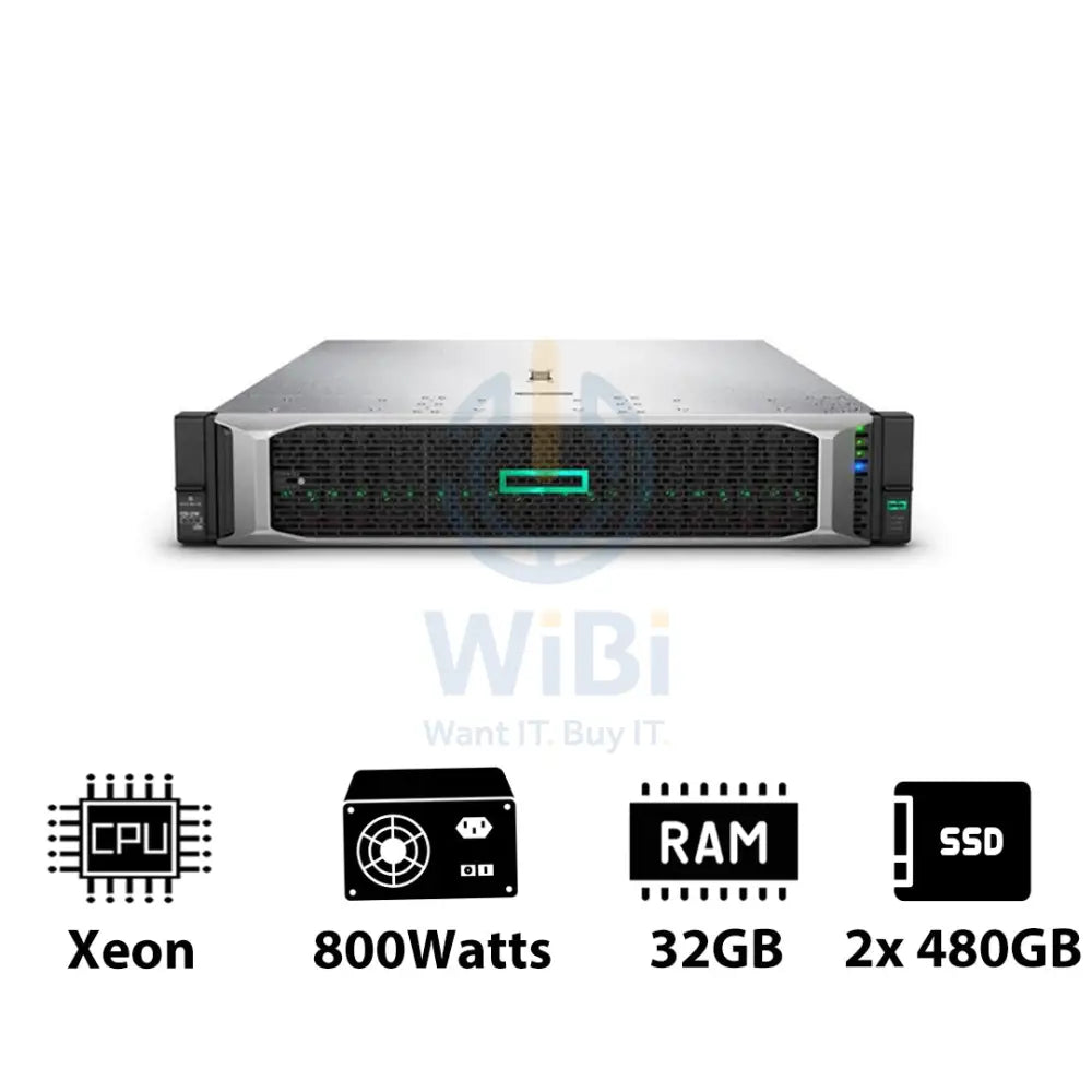 HP ProLiant DL380 G10 - Xeon-2.40GHz / 10-Cores / 32GB / 2x 480GB SSD / 800Watts / Rack(2U) Server & Workstations >