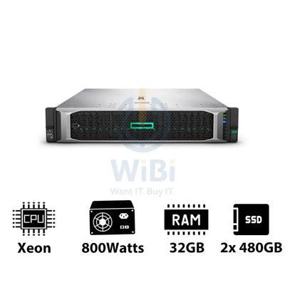 HP ProLiant DL380 G10 - Xeon-2.40GHz / 10-Cores / 32GB / 2x 480GB SSD / 800Watts / Rack(2U) Server & Workstations >