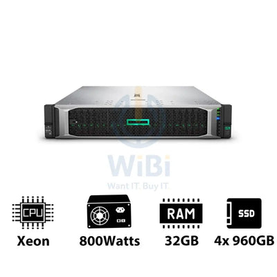HP ProLiant DL380 G10 - Xeon-2.40GHz / 10-Cores / 32GB / 4x 960GB SSD / 800Watts / Rack(2U) Server & Workstations >