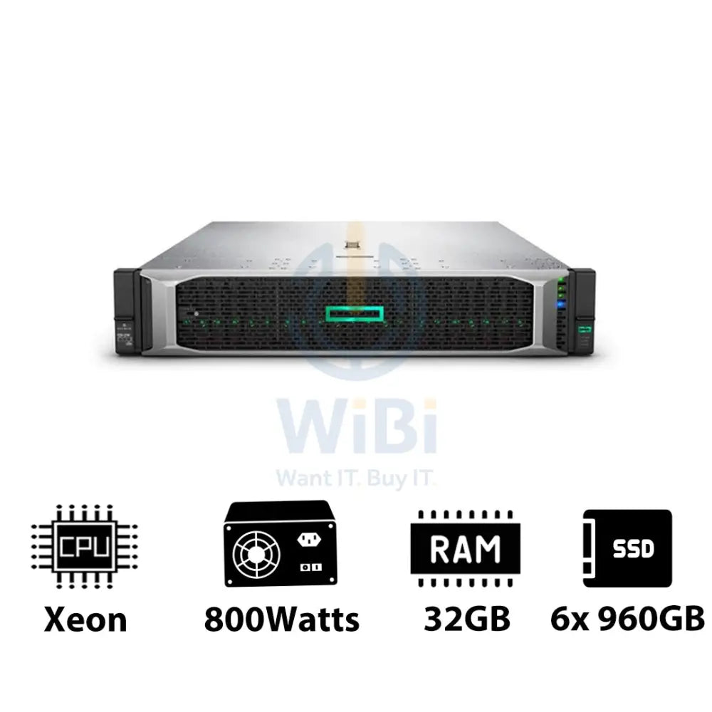 HP ProLiant DL380 G10 - Xeon-2.40GHz / 10-Cores / 32GB / 6x 960GB SSD / 800Watts / Rack(2U) Server & Workstations >