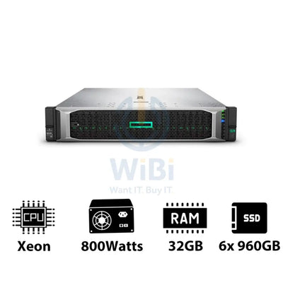 HP ProLiant DL380 G10 - Xeon-2.40GHz / 10-Cores / 32GB / 6x 960GB SSD / 800Watts / Rack(2U) Server & Workstations >