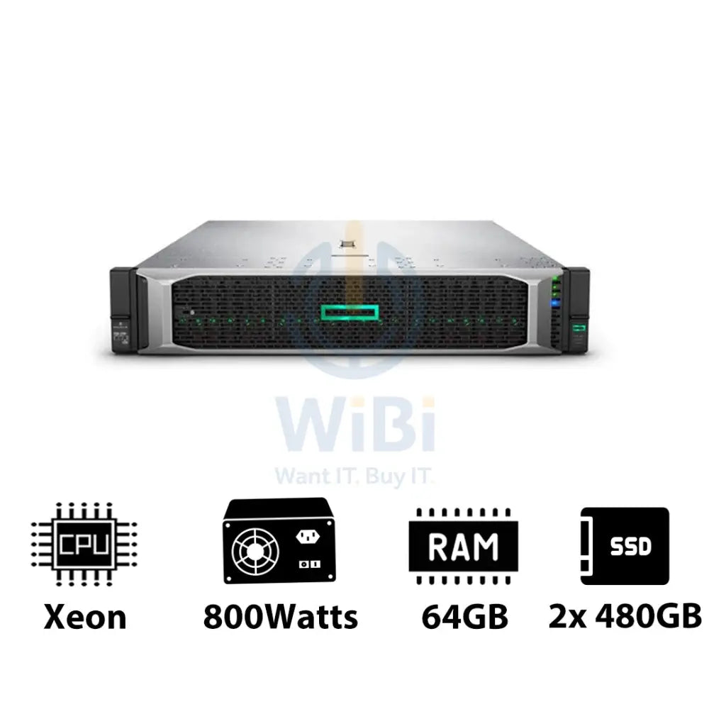 HP ProLiant DL380 G10 - Xeon-2.40GHz / 10-Cores / 64GB / 2x 480GB SSD / 800Watts / Rack(2U) Server & Workstations >