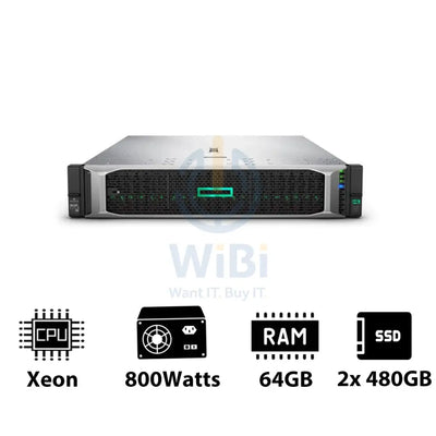 HP ProLiant DL380 G10 - Xeon-2.40GHz / 10-Cores / 64GB / 2x 480GB SSD / 800Watts / Rack(2U) Server & Workstations >