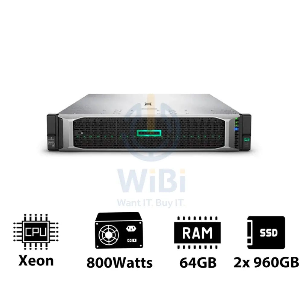 HP ProLiant DL380 G10 - Xeon-2.40GHz / 10-Cores / 64GB / 2x 960GB SSD / 800Watts / Rack(2U) Server & Workstations >