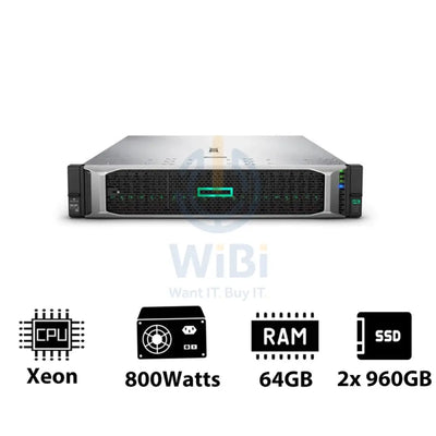 HP ProLiant DL380 G10 - Xeon-2.40GHz / 10-Cores / 64GB / 2x 960GB SSD / 800Watts / Rack(2U) Server & Workstations >