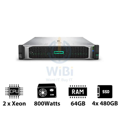 HP ProLiant DL380 G10 - Xeon-2.40GHz / 10-Cores / 64GB / 4x 480GB SSD / 800Watts / Rack(2U) Server & Workstations >