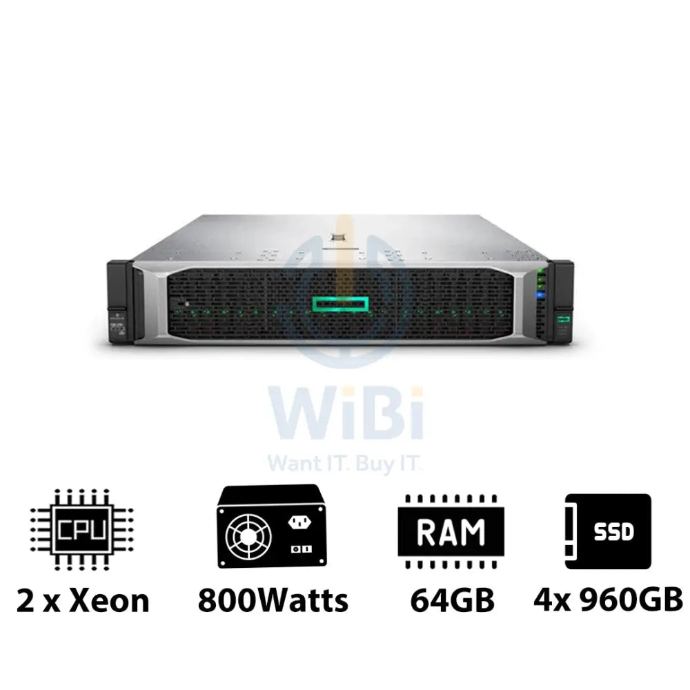 HP ProLiant DL380 G10 - Xeon-2.40GHz / 10-Cores / 64GB / 4x 960GB SSD / 800Watts / Rack(2U) Server & Workstations >