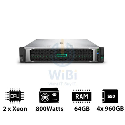 HP ProLiant DL380 G10 - Xeon-2.40GHz / 10-Cores / 64GB / 4x 960GB SSD / 800Watts / Rack(2U) Server & Workstations >