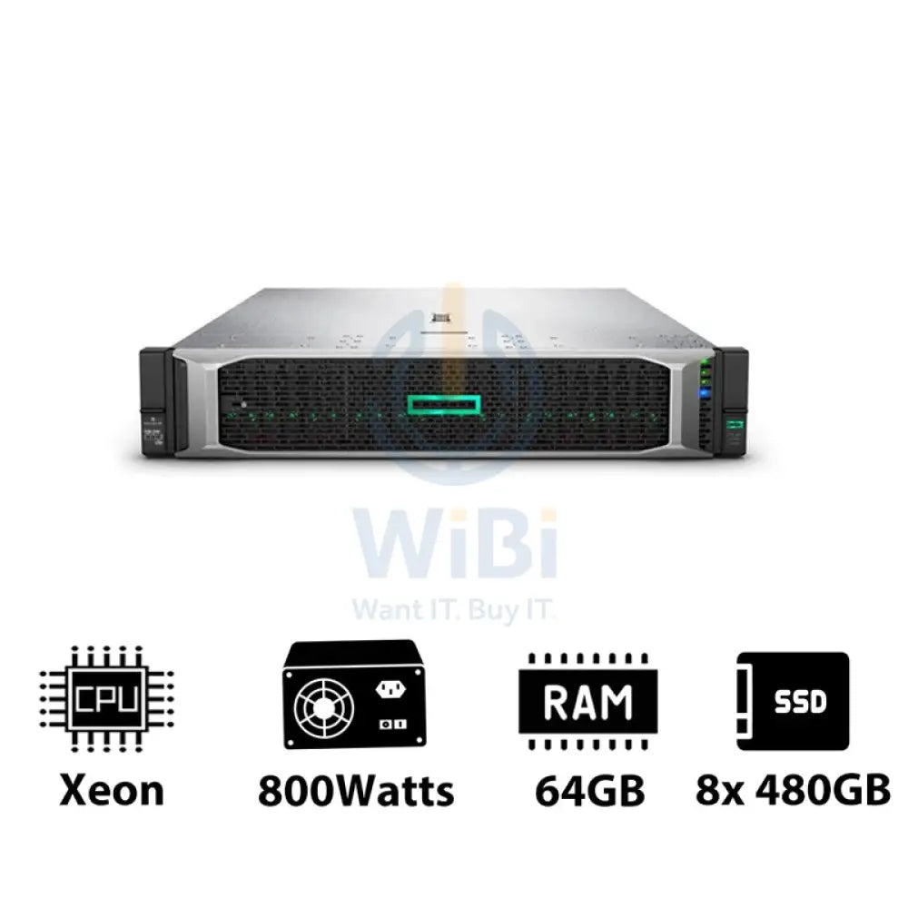 HP ProLiant DL380 G10 - Xeon-2.40GHz / 10-Cores / 64GB / 8x 480GB SSD / 800Watts / Rack(2U) Server & Workstations >