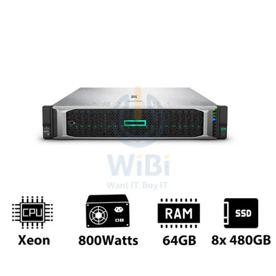 HP ProLiant DL380 G10 - Xeon-2.40GHz / 10-Cores / 64GB / 8x 480GB SSD / 800Watts / Rack(2U) Server & Workstations >