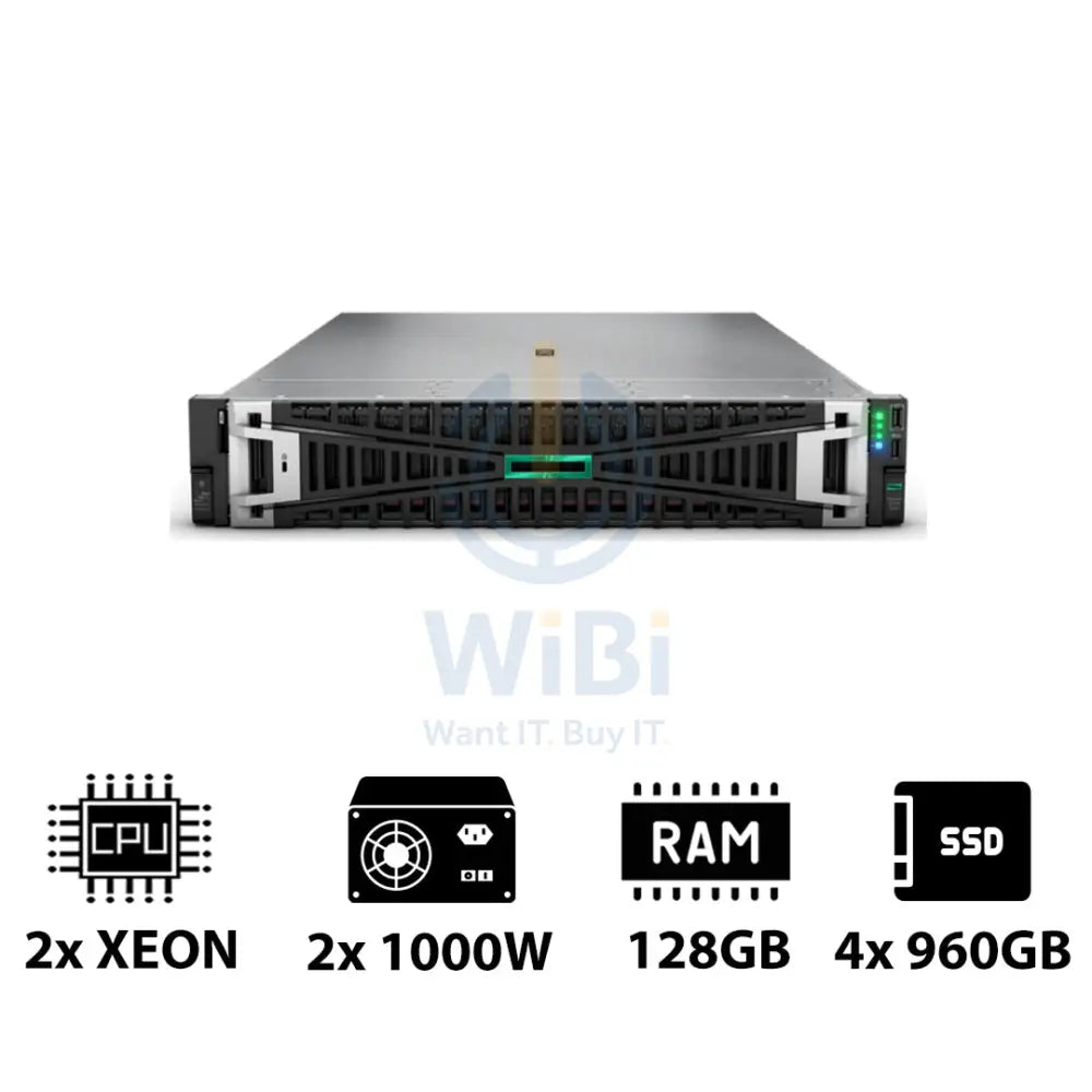 HP ProLiant DL380 G11 - 2x Xeon Silver 4410Y 2.00GHz / 2x 12-Cores / 128GB / 4x 960GB SSD / 2x 1000Watts / Rack(2U)