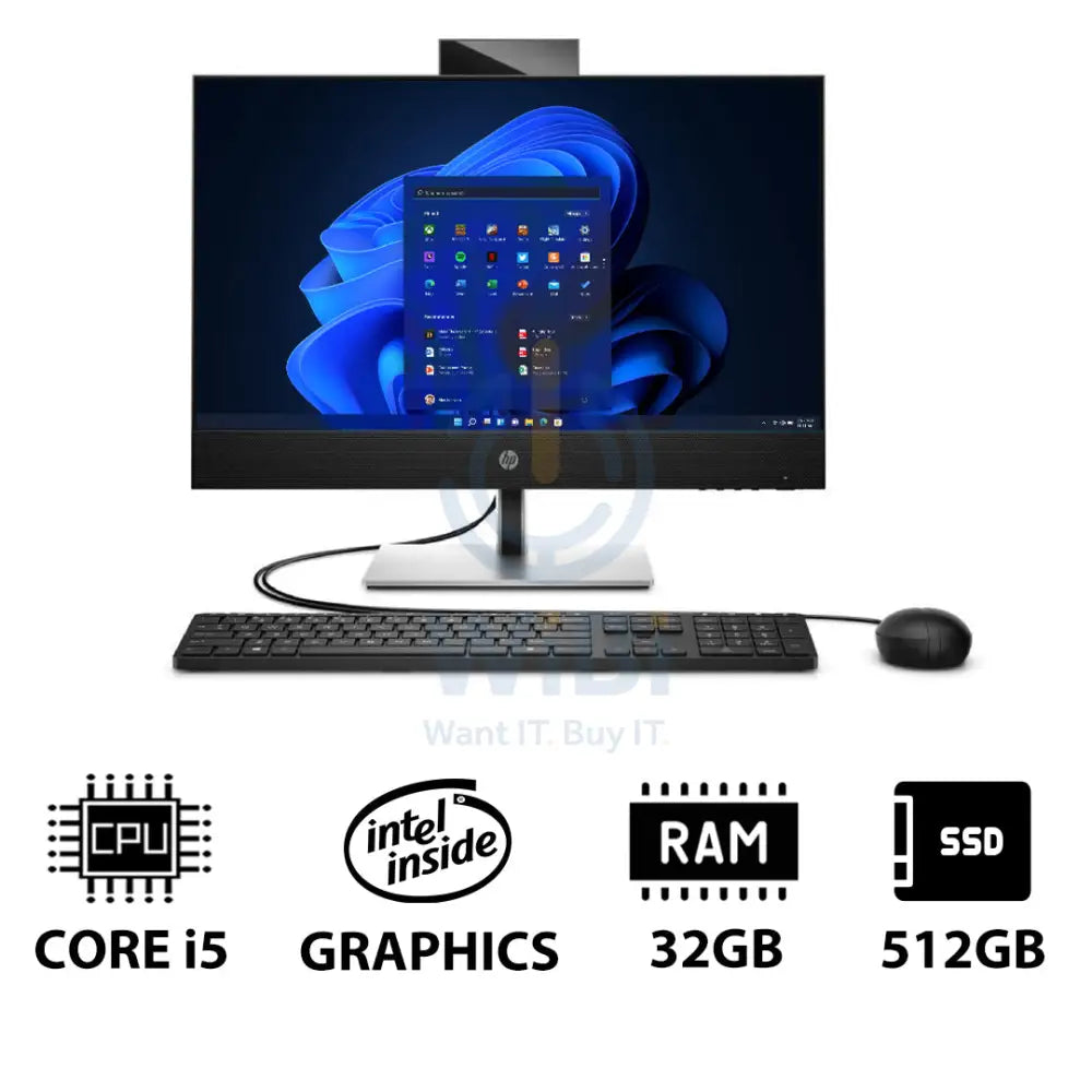 HP ProOne 440 G9 AIO - i5 / 32GB / 512GB (NVMe M.2 SSD) / 23.8’’ FHD Touch / Win 11 Pro / 1YW / Black - Desktop Desktop