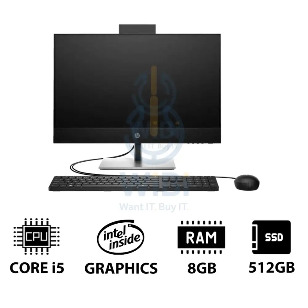 إتش بي برو ون 440 G9 المتكامل - آي 5 / 8 جيجابايت / 512 جيجابايت (NVMe م.2 إس إس دي) / 23.8'' FHD لا تعمل باللمس / دوس (بدون نظام تشغيل) / ضمان سنة - ضمان سنة - كمبيوتر مكتبي